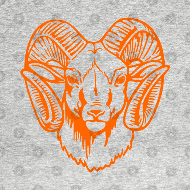 Mascot Head of a Ram (Drawing - Illustration) Safety Orange by Semenov